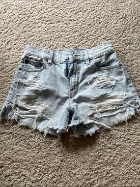 American Eagle Outfitters Light Blue Distressed High-Rise Jean Shorts